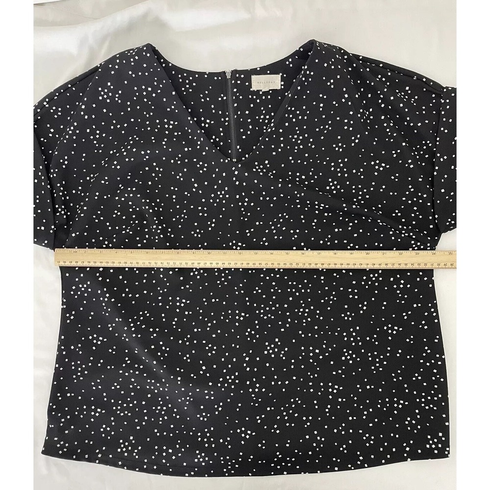 Melloday Top Womens Plus 1X Black White Short Sleeve Geometric - Picture 5 of 6